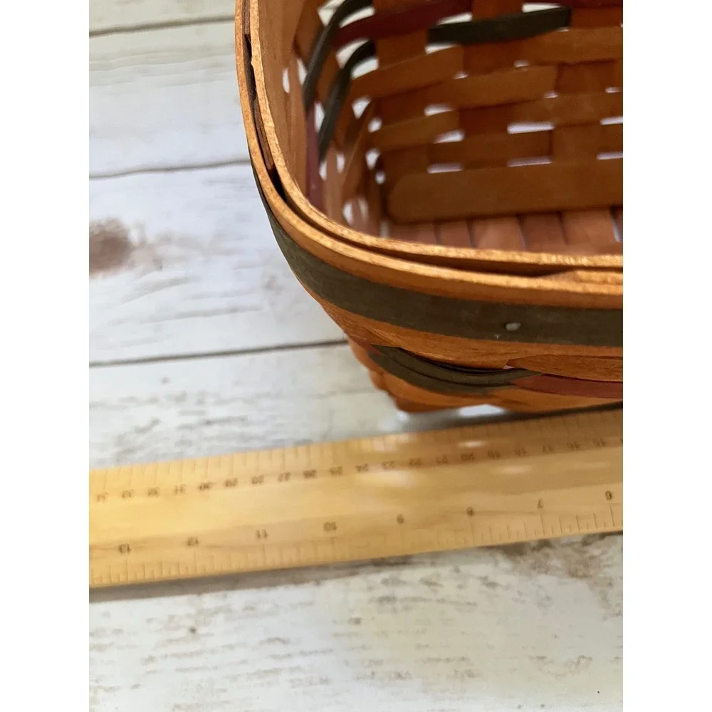 Longaberger Basket Brown Green Red Handwoven Dated 1991 Small 8.5
